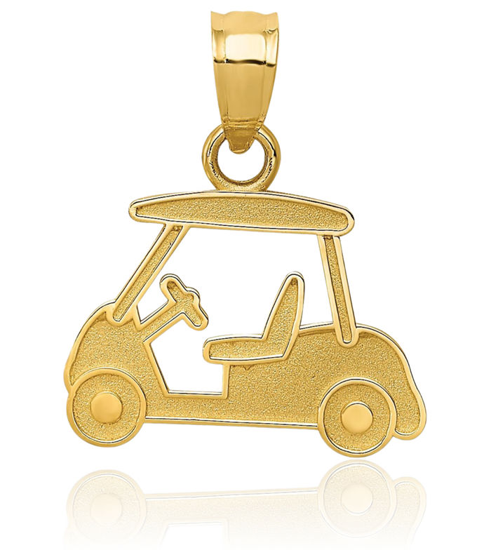 14K Solid Yellow Gold Golf Cart Necklace Charm Sports Pendant