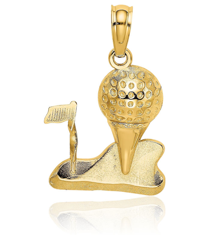 14K Solid Yellow Gold Golf Necklace Charm Sports Pendant