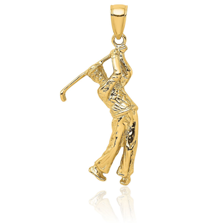 14K Solid Yellow Gold Golf Swing Necklace Charm Sports Pendant