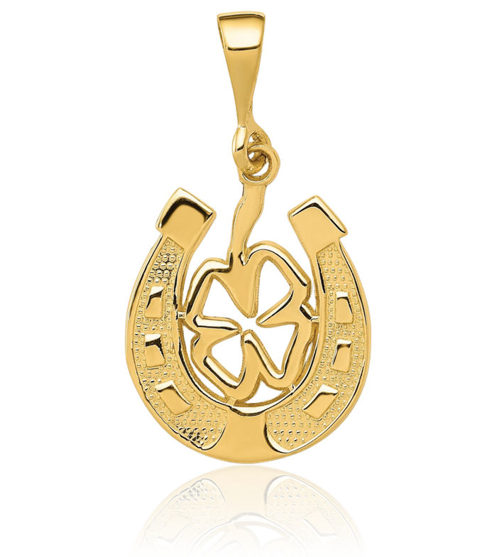 14K Solid Yellow Gold Good Luck Lucky Clover Shamrock Flower Leaf Necklace Chain Pendant Charm