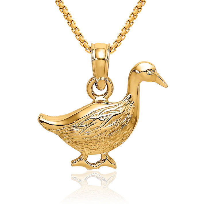 14K Solid Yellow Gold Goose Necklace Bird Pendant Charm