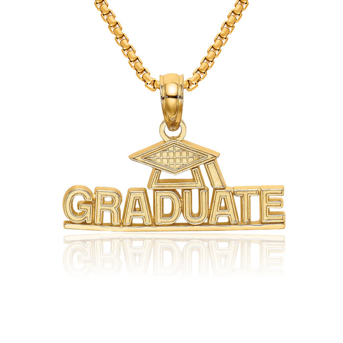 14K Solid Yellow Gold Graduate Cap Necklace Chain Pendant Charm