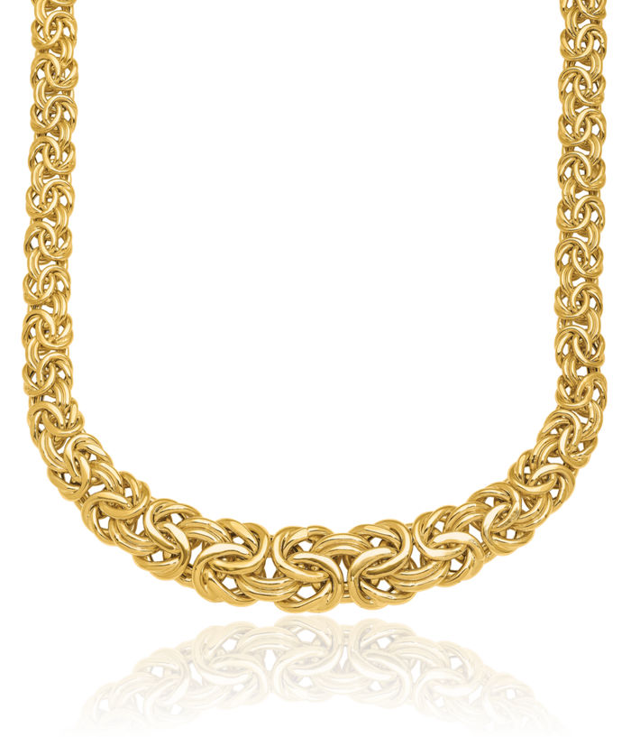 14K Solid Yellow Gold 7 12mm Graduated Byzantine Chain Necklace