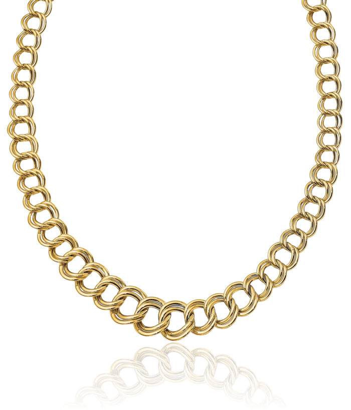 14K Solid Yellow Gold Graduated Double Link Chain Necklace