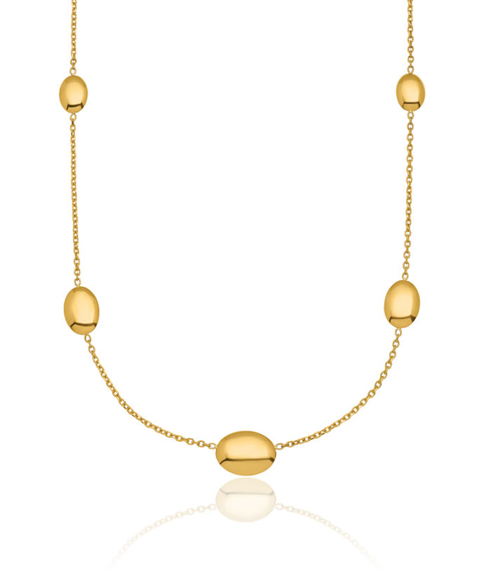 14K Solid Yellow Gold Graduated Ovals Station Necklace Chain