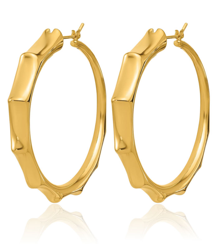 14K Solid Yellow Gold Graduated Round Large Hoop Earrings