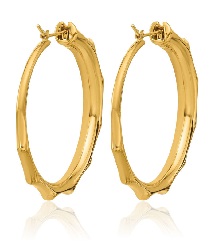 14K Solid Yellow Gold Graduated Round Large Hoop Earrings