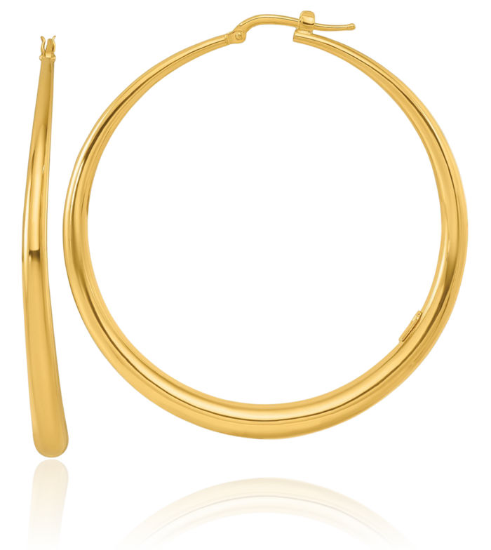 14K Solid Yellow Gold Graduated Round Large Hoop Earrings