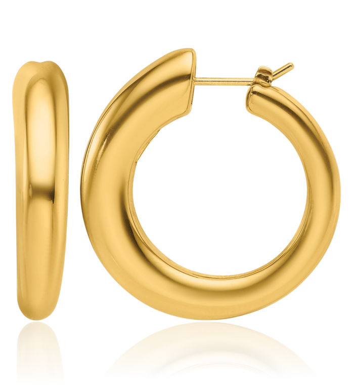 14K Solid Yellow Gold Graduated Round Medium Hoop Earrings