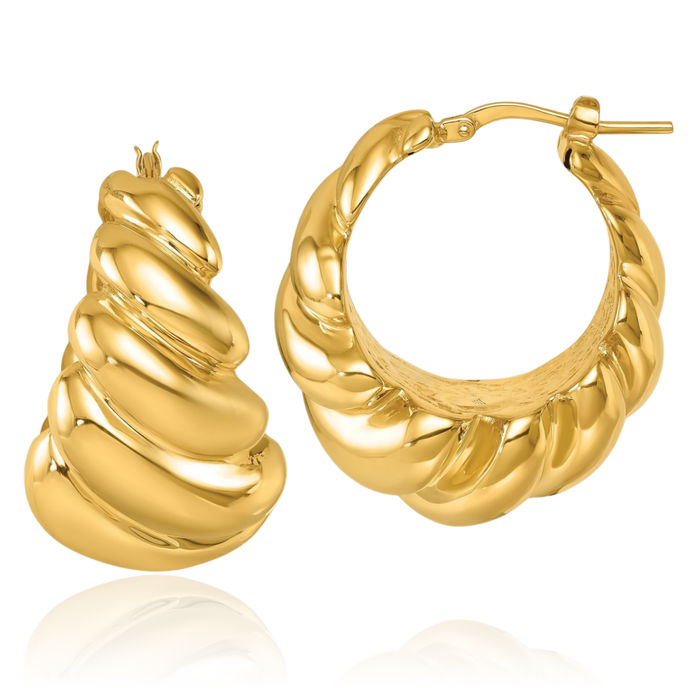 14K Solid Yellow Gold Graduated Round Medium Hoop Earrings