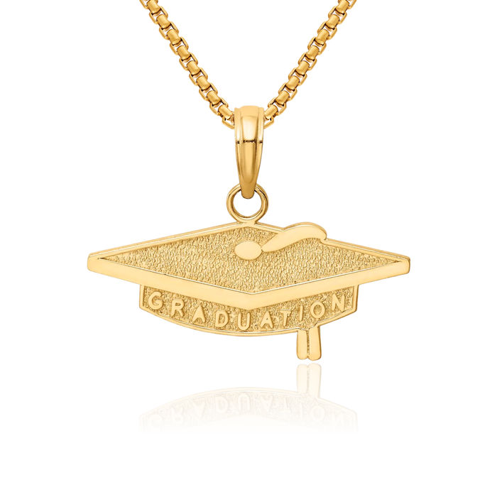 14K Solid Yellow Gold Graduation Cap Necklace Chain Pendant Charm