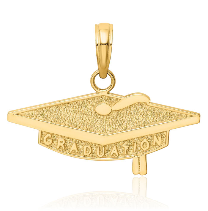 14K Solid Yellow Gold Graduation Cap Necklace Chain Pendant Charm