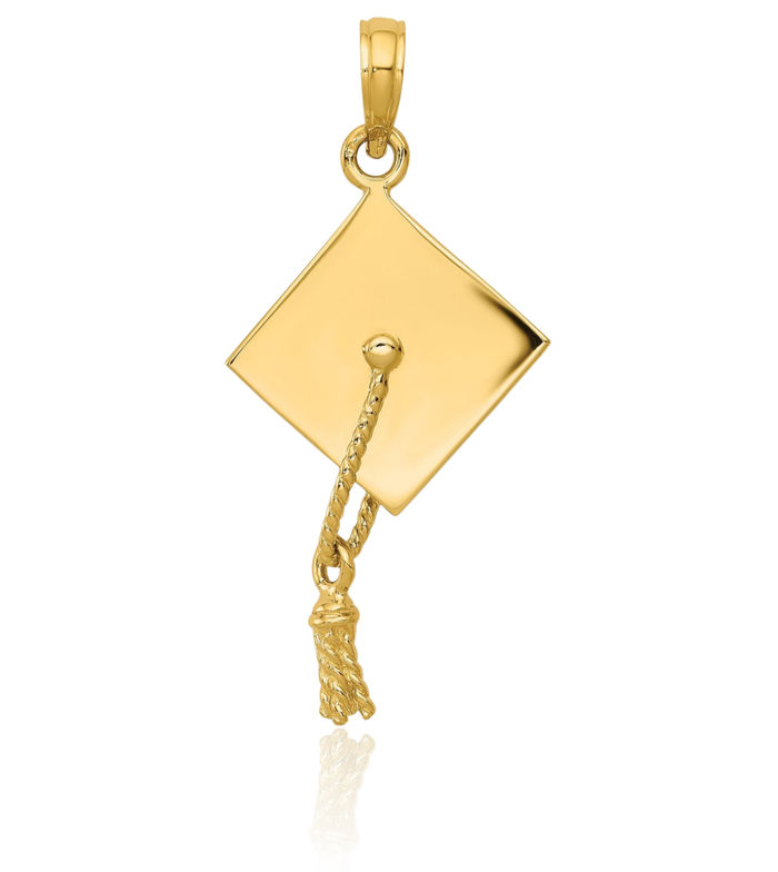 14K Solid Yellow Gold Graduation Cap Necklace Chain Pendant Charm