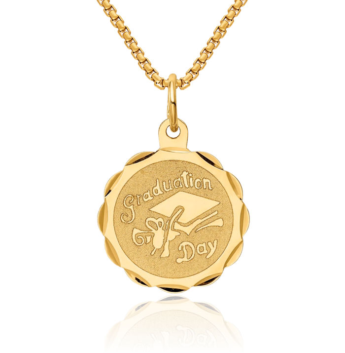 14K Solid Yellow Gold Graduation Day Necklace Chain Pendant Charm