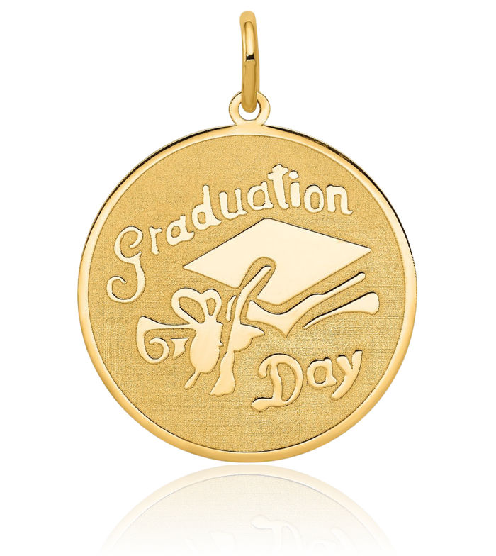 14K Solid Yellow Gold Graduation Day Disc Necklace Chain Pendant Charm