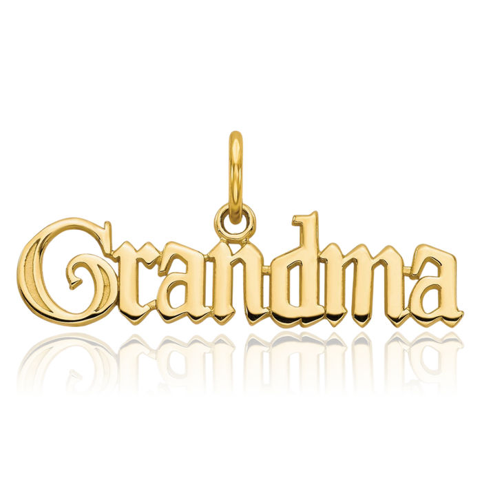 14K Solid Yellow Gold Grandma Necklace Nana Charm Grandmother Pendant
