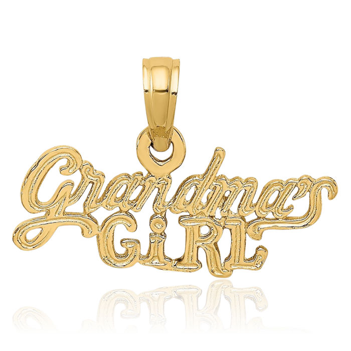 14K Solid Yellow Gold Grandmas Girl Necklace Nana Charm Grandmother Pendant