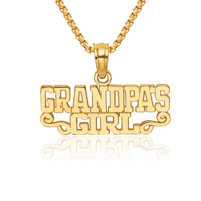 14K Solid Yellow Gold Grandpas Girl Necklace Chain Pendant Charm