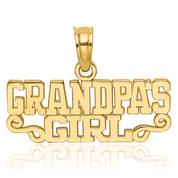 14K Solid Yellow Gold Grandpas Girl Necklace Chain Pendant Charm