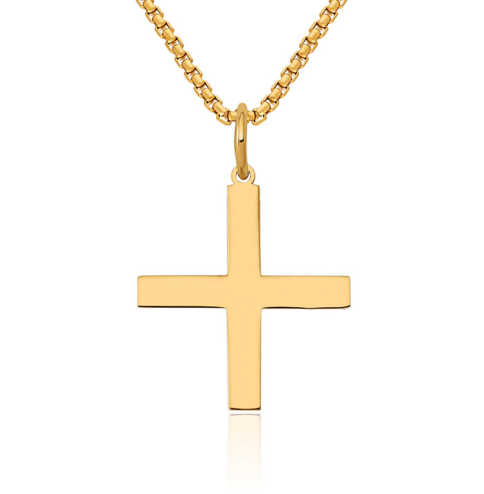 14K Solid Yellow Gold Greek Holy Cross Necklace Religious Chain Pendant Jesus Christ Charm