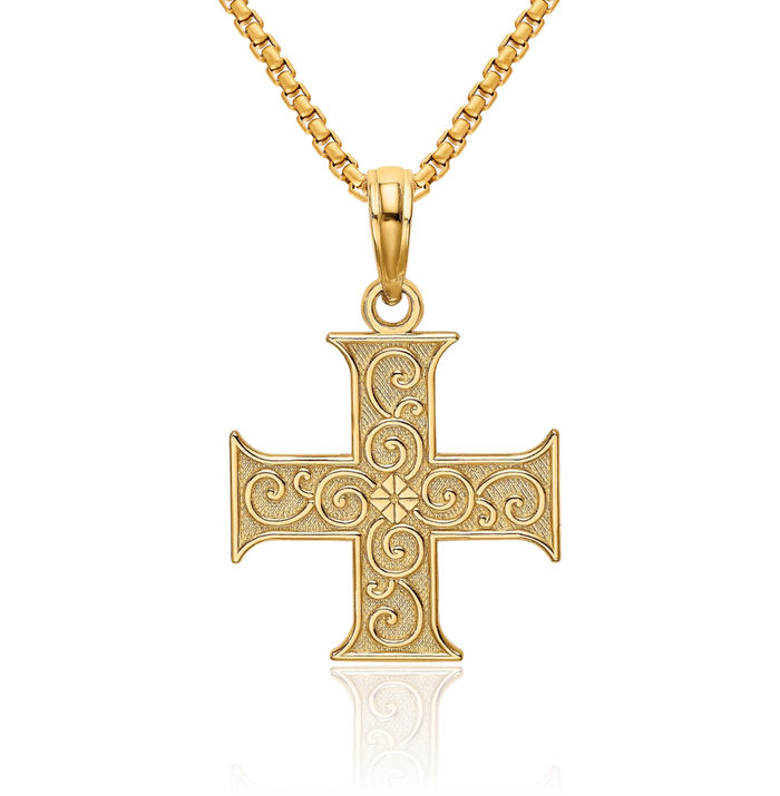 14K Solid Yellow Gold Greek Holy Cross Necklace Religious Chain Pendant Jesus Christ Charm
