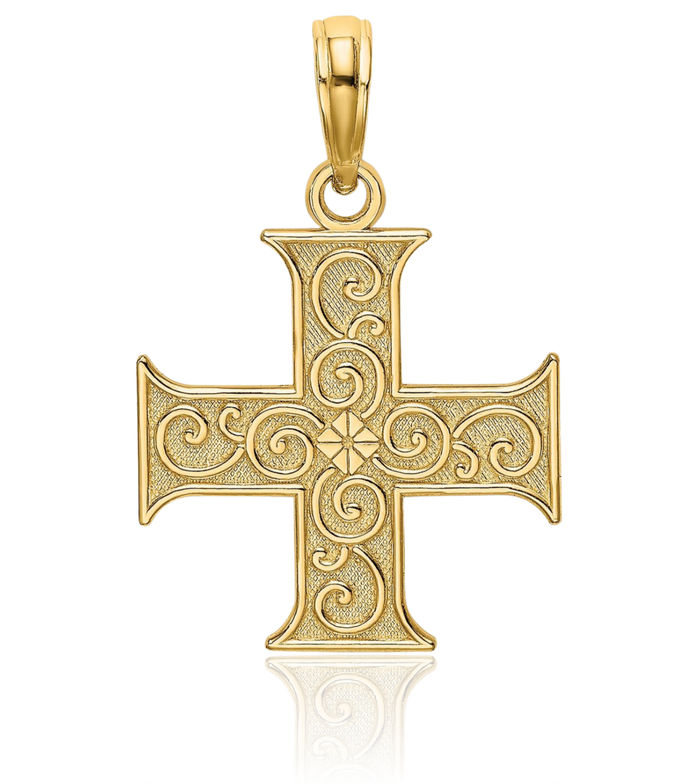 14K Solid Yellow Gold Greek Holy Cross Necklace Religious Chain Pendant Jesus Christ Charm