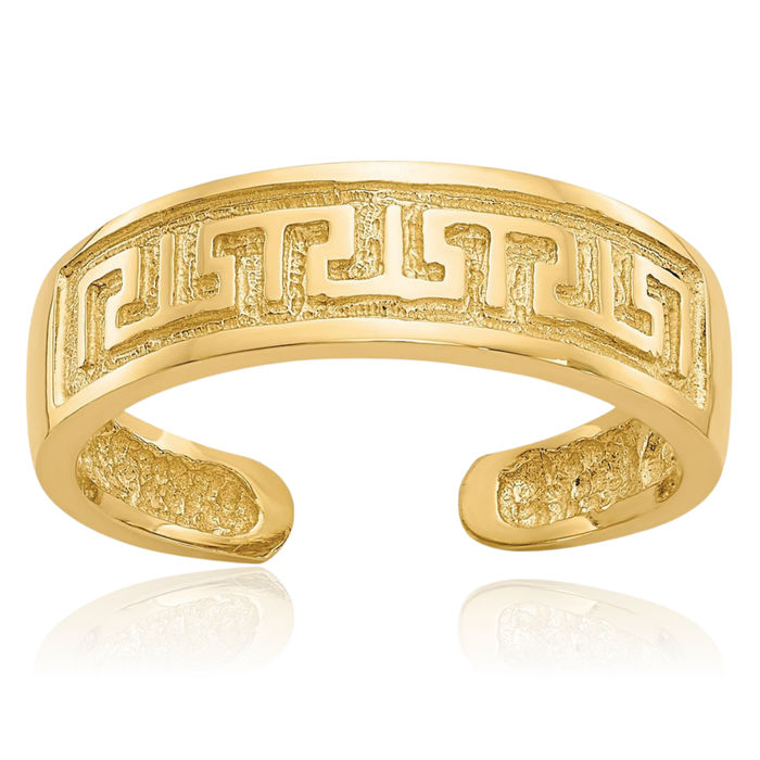 14K Solid Yellow Gold Greek Key Adjustable Toe Ring Open Midi Band Summer Beach Jewelry