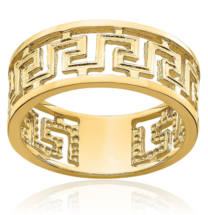14K Solid Yellow Gold Greek Key Ring
