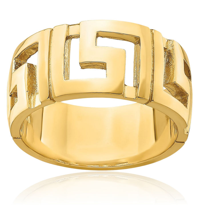 14K Solid Yellow Gold Greek Key Ring