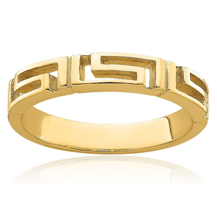 14K Solid Yellow Gold Greek Key Ring