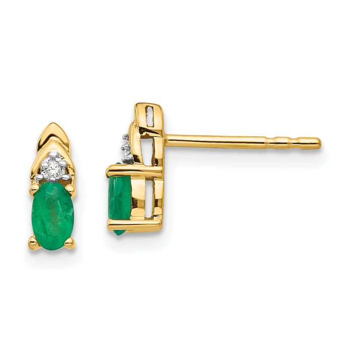 14K Solid Yellow Gold Green Emerald Diamond Drop Dangle Stud Earrings May Birthstone Jewelry