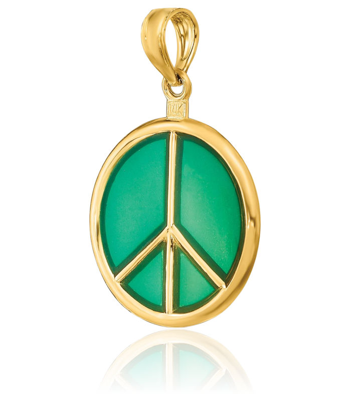 Pendant Gold Peace Sign Charm 14k Yellow Gold Peace Sign Cz