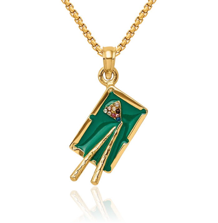 14K Solid Yellow Gold Green Pool Table Necklace Chain Pendant Charm