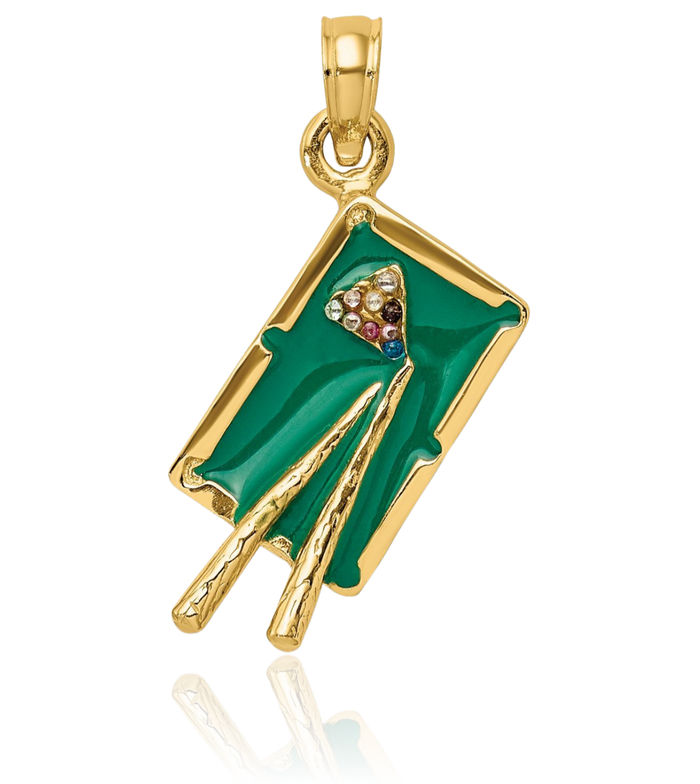 14K Solid Yellow Gold Green Pool Table Necklace Chain Pendant Charm