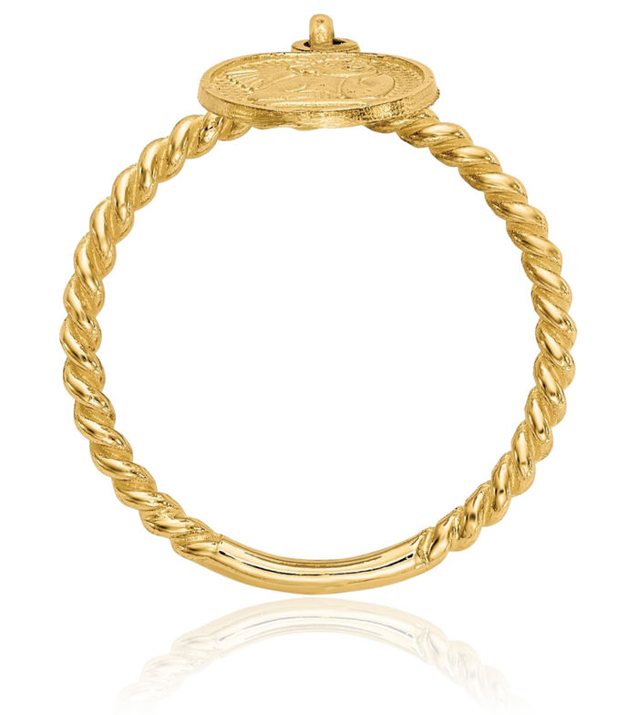 14K Solid Yellow Gold Guardian Angel Wings Dangling Charm Ring