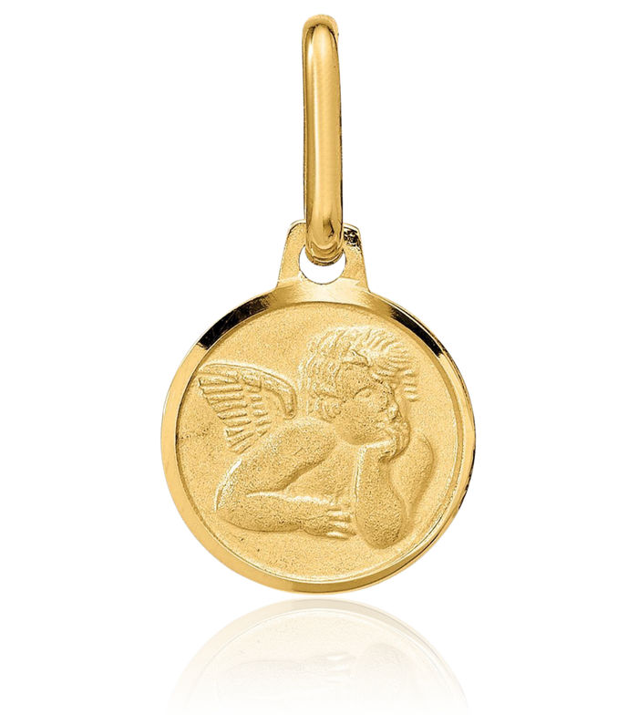 14K Solid Yellow Gold Guardian Angel Wings Necklace Protect Us Cherub Pendant Religious Charm