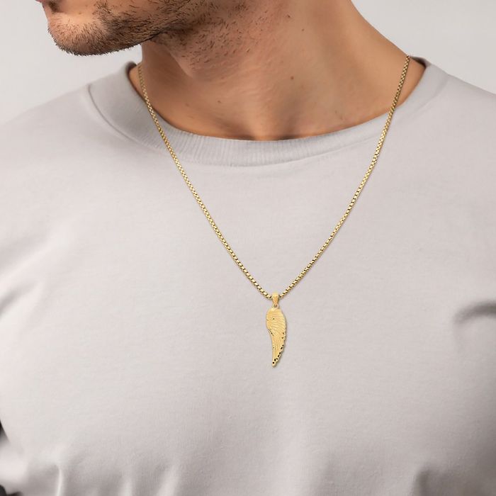 14K Solid Yellow Gold Guardian Angel Wings Single Wing Necklace Protect Us Cherub Pendant Religious Charm
