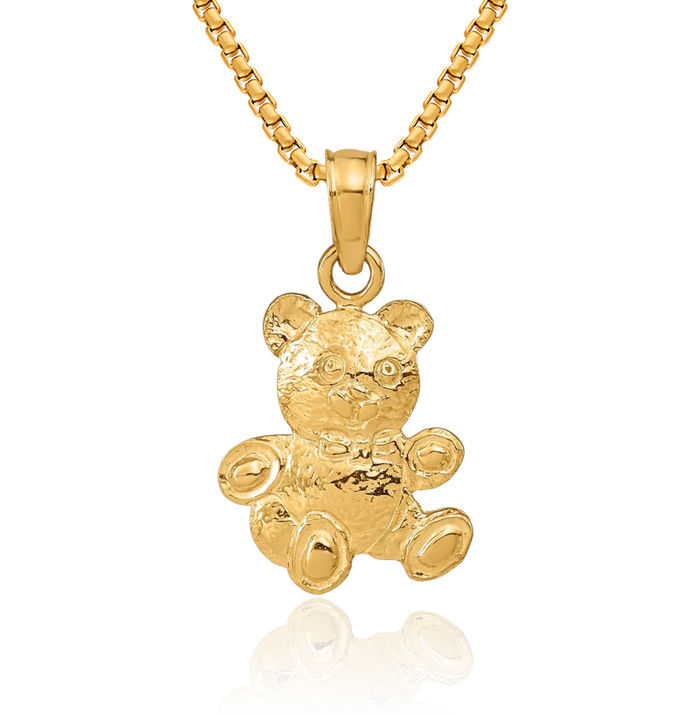 14K Solid Yellow Gold Gummy Teddy Bear Necklace Chain Pendant Charm