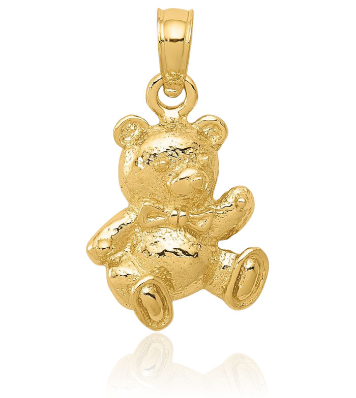 14K Solid Yellow Gold Gummy Teddy Bear Necklace Chain Pendant Charm