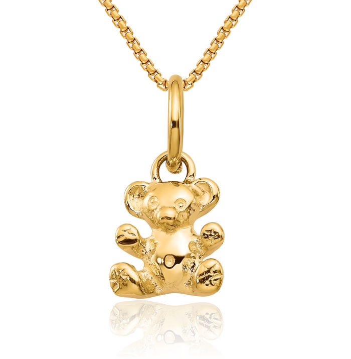 14K Solid Yellow Gold Gummy Teddy Bear Necklace Chain Pendant Charm