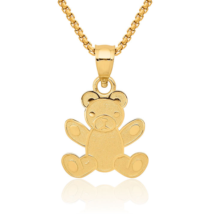 14K Solid Yellow Gold Gummy Teddy Bear Necklace Chain Pendant Charm