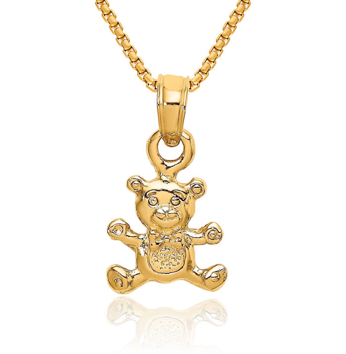 14K Solid Yellow Gold Gummy Teddy Bear Necklace Chain Pendant Charm