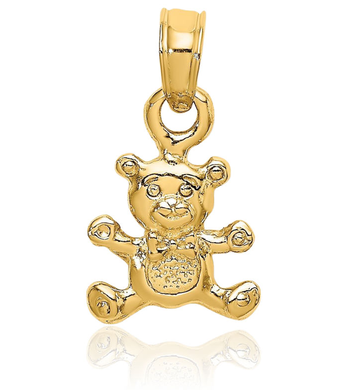 14K Solid Yellow Gold Gummy Teddy Bear Necklace Chain Pendant Charm