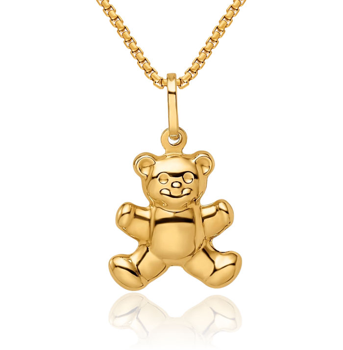 14K Solid Yellow Gold Gummy Teddy Bear Necklace Chain Pendant Charm