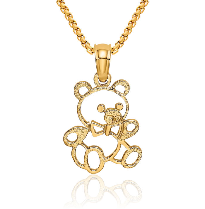 14K Solid Yellow Gold Gummy Teddy Bear Necklace Chain Pendant Charm