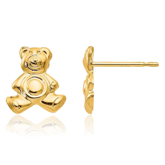 14K Solid Yellow Gold Gummy Teddy Bear Studs Earrings