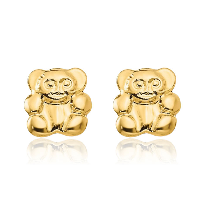 14K Solid Yellow Gold Gummy Teddy Bear Studs Screw Back Earrings