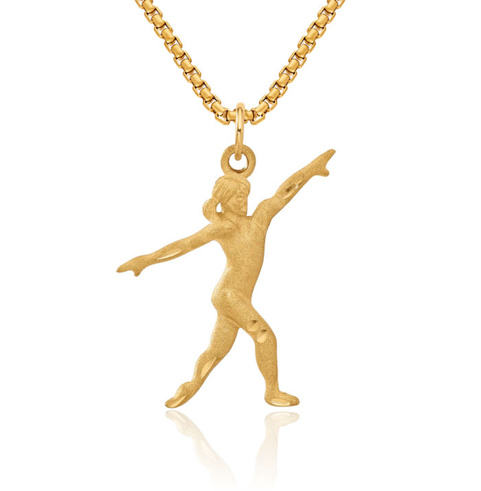 14K Solid Yellow Gold Gymnast Necklace Gymnastics Charm Sports Pendant