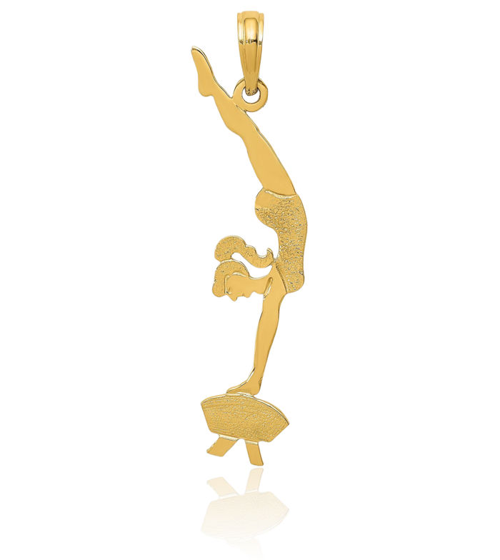 14K Solid Yellow Gold Gymnast Necklace Gymnastics Charm Sports Pendant