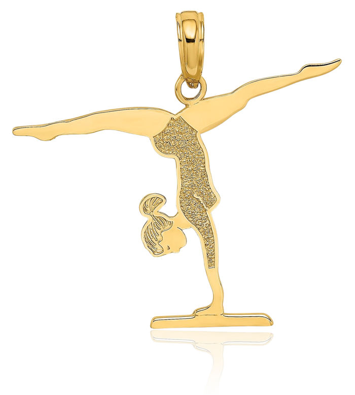 14K Solid Yellow Gold Gymnastics Floor Necklace Charm Sports Pendant